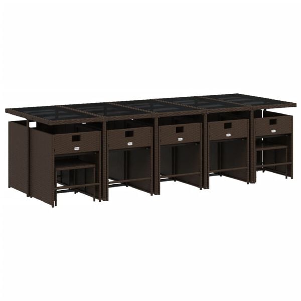 vidaXL 15-dijelni vrtni blagovaonski set s jastucima poliratan smeđi