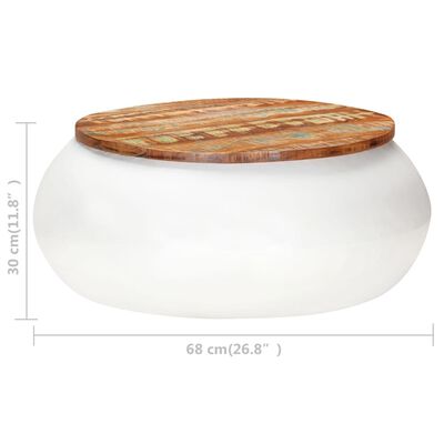 vidaXL Stolić za kavu bijeli 68x68x30 cm od masivnog obnovljenog drva