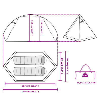vidaXL Šator za kampiranje za 2 osobe bijeli od tkanine vodootporni