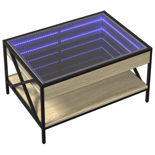 vidaXL Stolić s beskonačnim LED svjetlima boja hrasta 70x50x38 cm