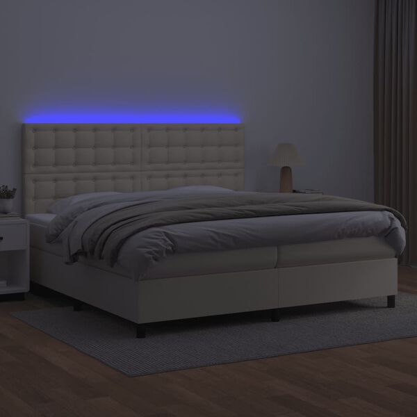 vidaXL Krevet box spring s madracem LED krem 200x200cm od umjetne kože