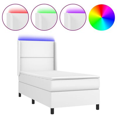 vidaXL Krevet box spring s madracem LED bijeli 100x200 cm umjetna koža