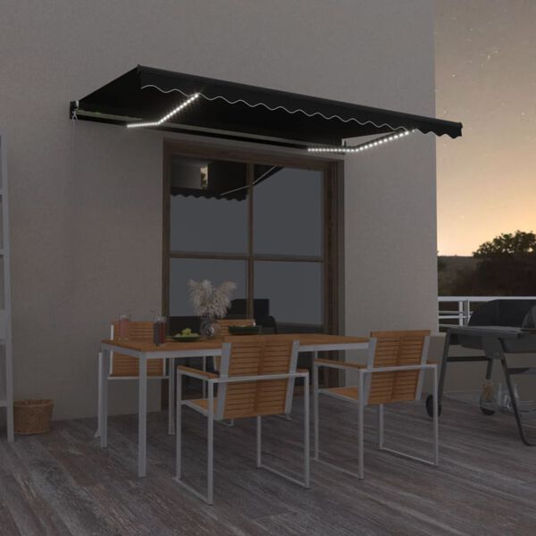 vidaXL Tenda na ručno uvlačenje s LED svjetlima 400 x 350 cm antracit