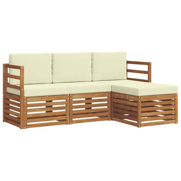 vidaXL Set vanjskih sofa 4 pcs Prirodna i krem Čvrsto drvo akacije