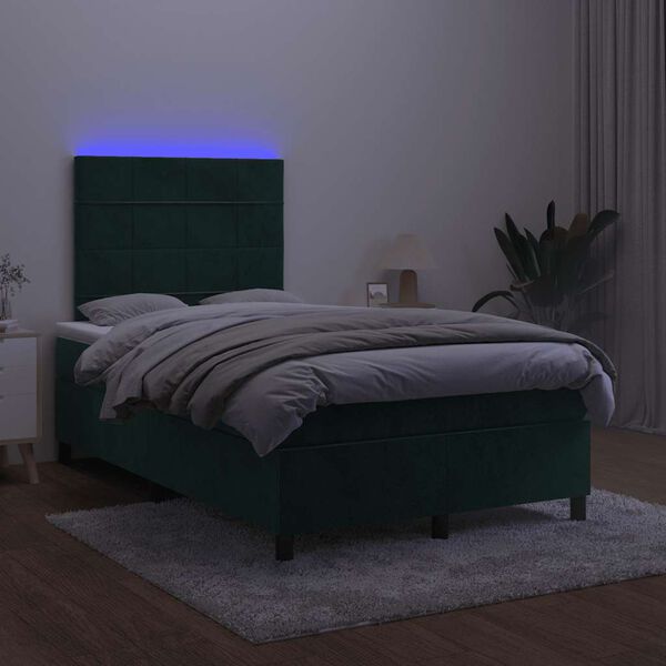 vidaXL Krevet box spring s madracem LED tamnozeleni 120x200 cm bar&scaron;un