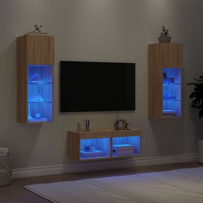 vidaXL 4-dijelni zidni TV ormarići s LED svjetlima boja hrasta sonome