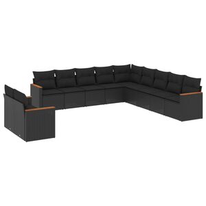 vidaXL 11-dijelni set vrtnih sofa od poliratana s jastucima crni