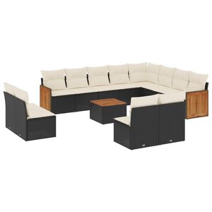 vidaXL 13-dijelni set vrtnih sofa s jastucima poliratan crni