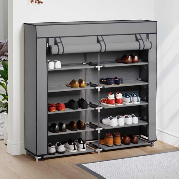 282434 vidaXL Shoe Cabinet with Cover Grey 115x28x110 cm Fabric