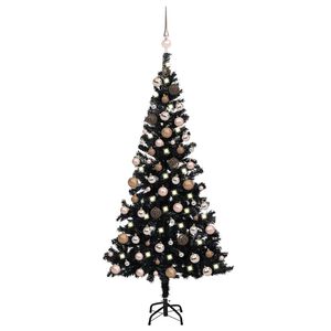 vidaXL Umjetno osvijetljeno božićno drvce s kuglicama crno 180 cm PVC