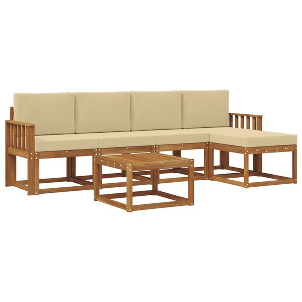 vidaXL Set vanjskih sofa 6 pcs Prirodna i bež Čvrsto drvo akacije