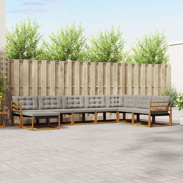 vidaXL Set vanjskih sofa s jastukom 8 pcs Prirodna i svijetlo siva