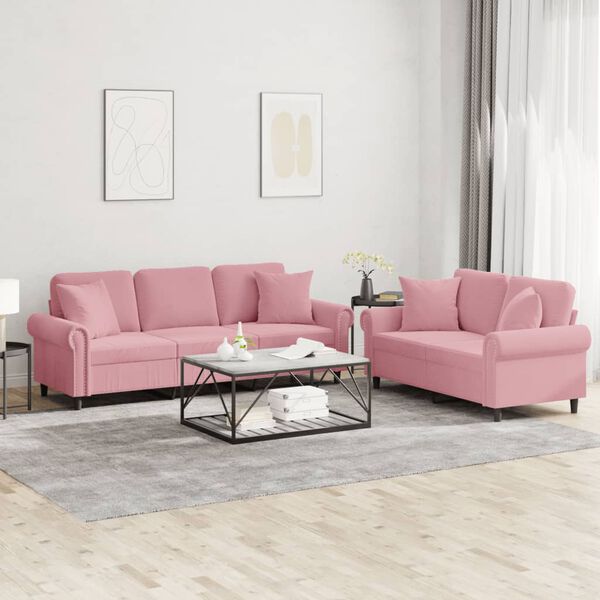 vidaXL 2-dijelni set sofa s jastucima ružičasti bar&scaron;unasti