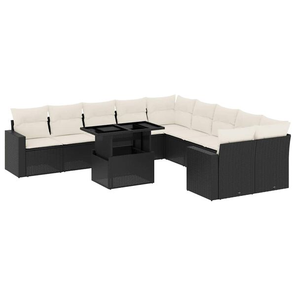 vidaXL 11-dijelni set vrtnih sofa od poliratana s jastucima crni
