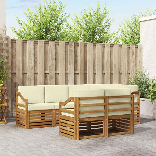 vidaXL Sekcijska garnitura 7 pcs Prirodna i krem Čvrsto drvo akacije