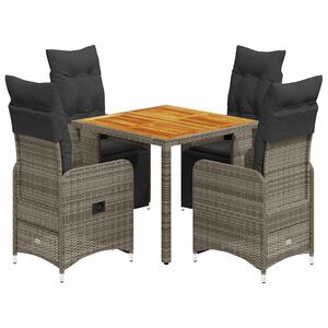 vidaXL 5-dijelni vrtni bistro set od poliratana s jastucima sivi