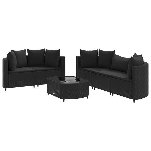 vidaXL 6-dijelni set vrtnih sofa s jastucima crni od poliratana