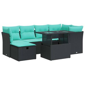 vidaXL 7-dijelni set vrtnih sofa od poliratana s jastucima crni bagrem