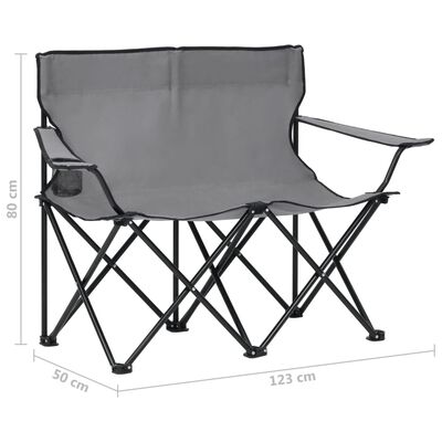 vidaXL Sklopiva stolica za kampiranje za 2 osobe čelik i tkanina siva