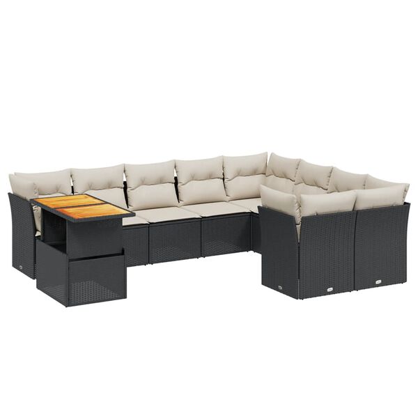 vidaXL 10-dijelni set vrtnih sofa s jastucima crni od poliratana