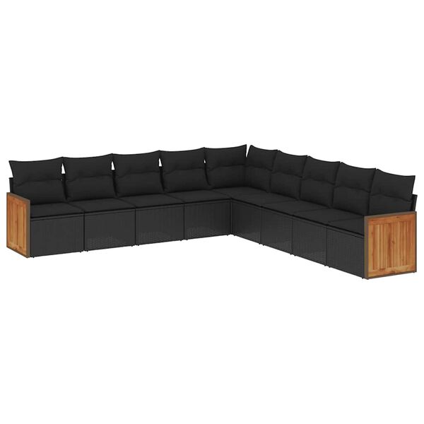 vidaXL 9-dijelni set vrtnih sofa s jastucima crni od poliratana