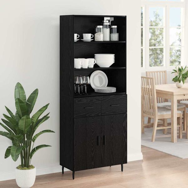 vidaXL Highboard s ladicama Crni hrast 69,5 x 34 x 180 cm
