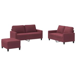 vidaXL 3-dijelni set sofa s jastucima crvena boja vina od tkanine
