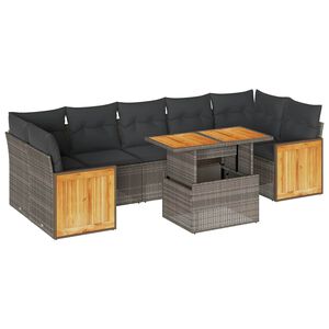 vidaXL 8-dijelni set vrtnih sofa od poliratana s jastucima sivi bagrem