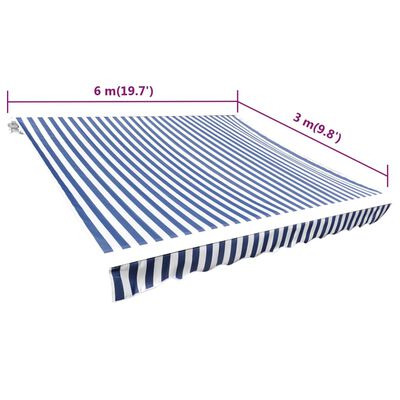 vidaXL Platno za tendu plavo-bijelo 6 x 3 m (okvir nije uključen)