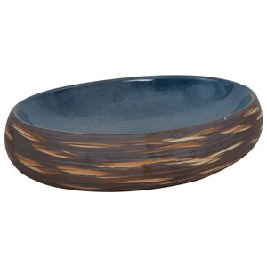vidaXL Nadgradni umivaonik smeđe-plavi ovalni 59x40x15 cm keramički