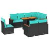 vidaXL 9-dijelni set vrtnih sofa s jastucima crni od poliratana