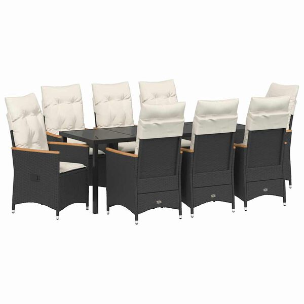 vidaXL Vrtni set za objed s jastukom 9 pcs Crna poliratan