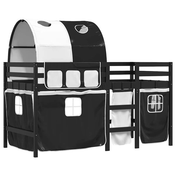 vidaXL Dječji krevet na kat s tunelom crno-bijeli 80 x 200 cm borovina