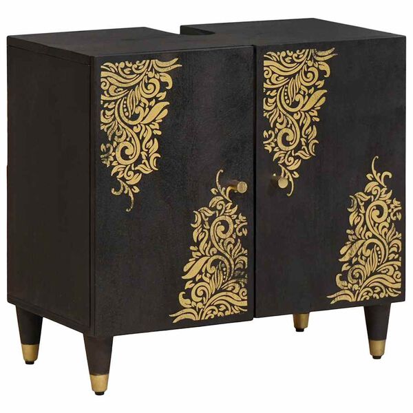 vidaXL Set ormarića za kupaonicu Zidne 2 pcs Crna Čvrsto drvo manga