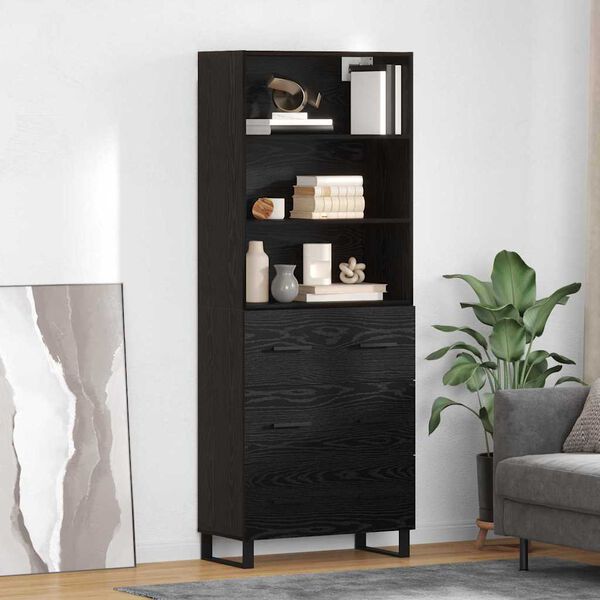 vidaXL Highboard Crni hrast 69,5 x 34 x 180 cm Konstruirano drvo