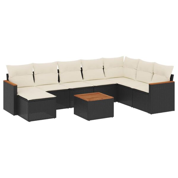 vidaXL 9-dijelni set vrtnih sofa s jastucima crni od poliratana
