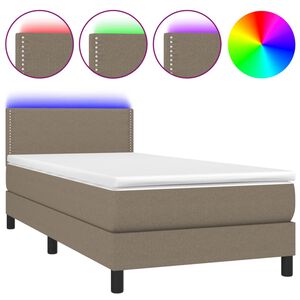 vidaXL Krevet box spring s madracem LED smeđesivi 90x190 cm tkanina
