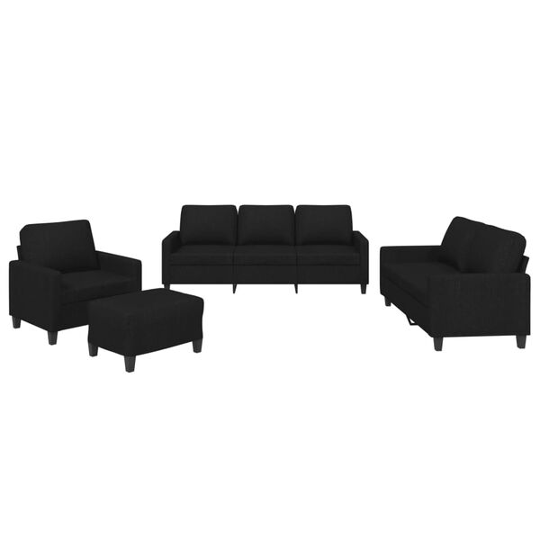 vidaXL 4-dijelni set sofa s jastucima crni od tkanine