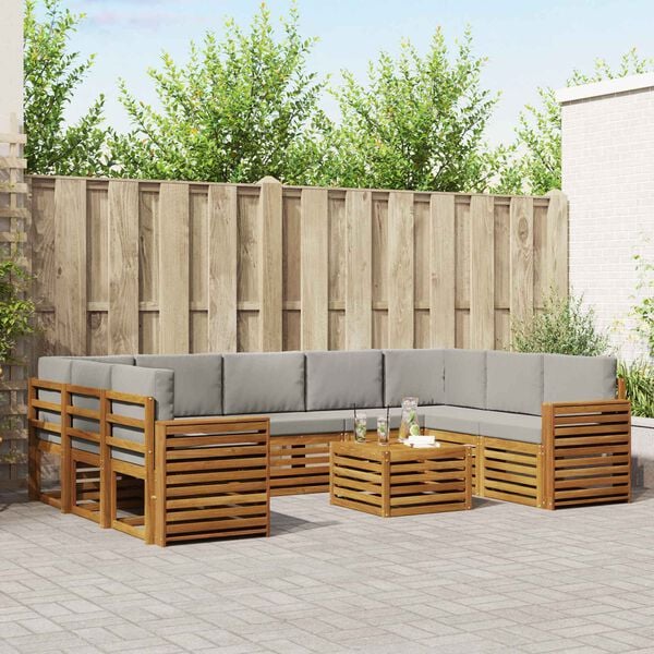 vidaXL Setovi sofa 10 pcs Prirodna i svijetlo siva Čvrsto drvo akacije
