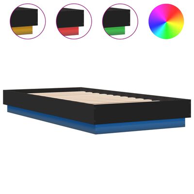 vidaXL Okvir kreveta s LED svjetlima crni 90 x 190 cm