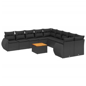 vidaXL 11-dijelni set vrtnih sofa od poliratana s jastucima crni