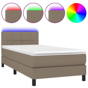 vidaXL Krevet box spring s madracem LED smeđesivi 90x200 cm tkanina