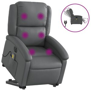 vidaXL Električni masažni naslonjač na podizanje od umjetne kože siva