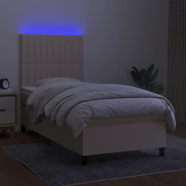 vidaXL Krevet box spring s madracem LED krem 90x190 cm od tkanine