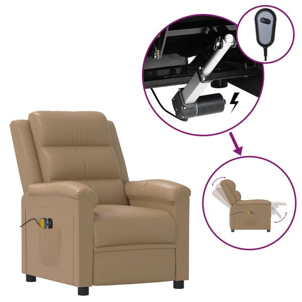 vidaXL Električni masažni naslonjač od umjetne kože boja cappuccina
