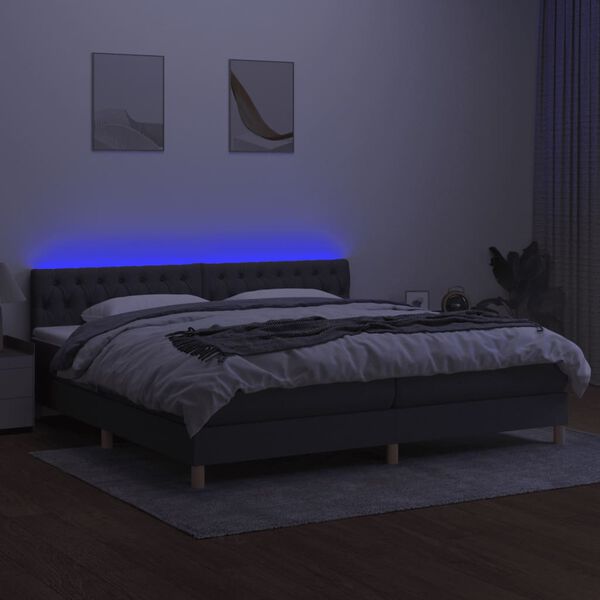 vidaXL Krevet box spring s madracem LED tamnosivi 200x200 cm tkanina