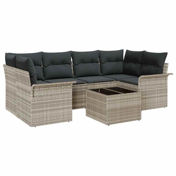 vidaXL Sjedeća garnitura za vrt 7 pcs Svijetlo siva poliratan