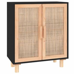 vidaXL Komoda crna 60 x 30 x 70 cm masivna borovina i prirodni ratan