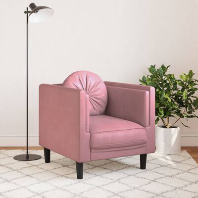 vidaXL Fotelja s jastukom ružičasta baršunasta