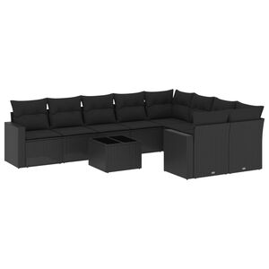 vidaXL 10-dijelni set vrtnih sofa s jastucima crni od poliratana